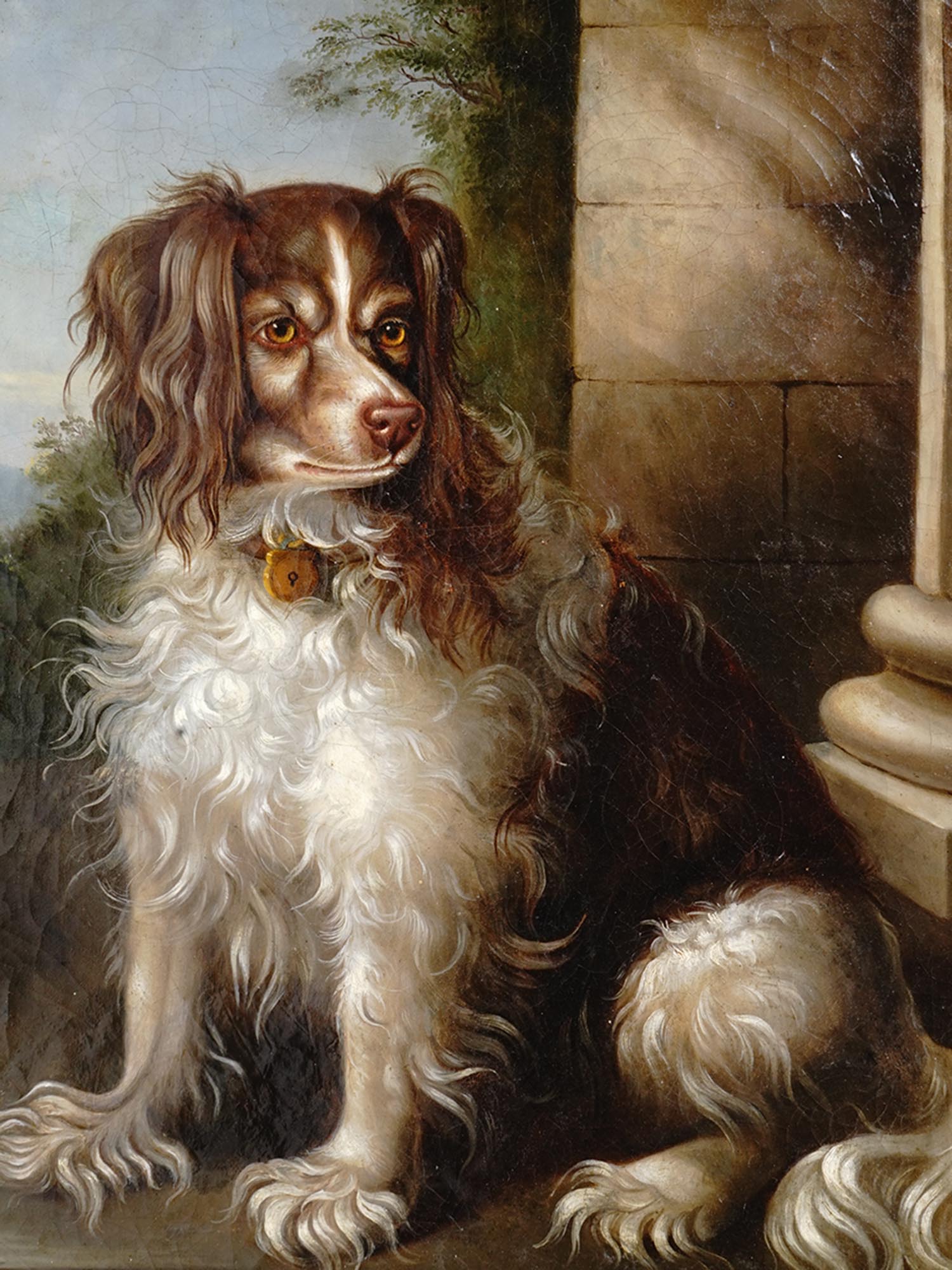 ANTIQUE ENGLISH SPRINGER SPANIEL DOG PAINTING PIC-1